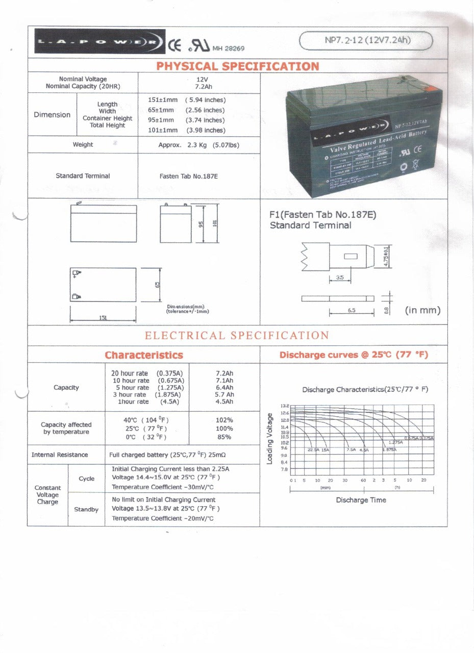 Batería L.A.POWER CJ12-7.2 12V 7,2Ah