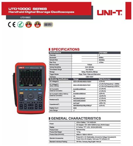 Osciloscopio de Almacenamiento Digital Portátil UTD1062C