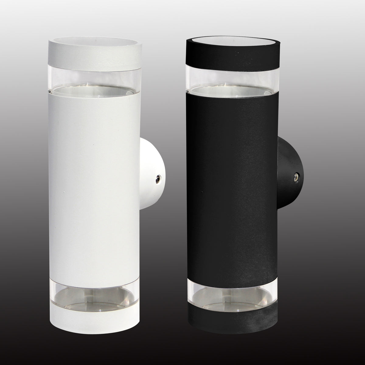 Apliques LED Lucca de pared en blanco y negro con difusores transparentes en ambos extremos