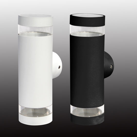Apliques LED Lucca de pared en blanco y negro con difusores transparentes en ambos extremos