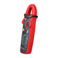 Mini pinza amperimétrica UNI-T UT210E, roja y gris, vista en ángulo desde la derecha