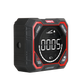 Medidor de ángulo digital UNI-T LM320E, negro y rojo, vista en ángulo desde la izquierda con el orificio lateral del láser