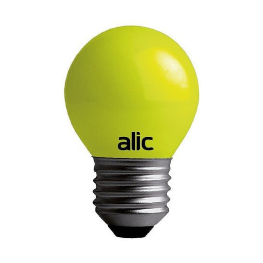 Ampolleta bola 25W E27 de Alic en color amarillo con rosca metálica