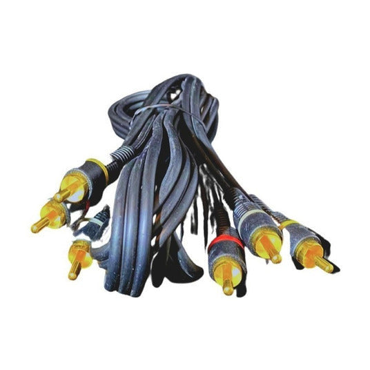 Cable RCA 3x3 L.A.POWER negro con seis conectores dorados en amarillo, rojo y blanco