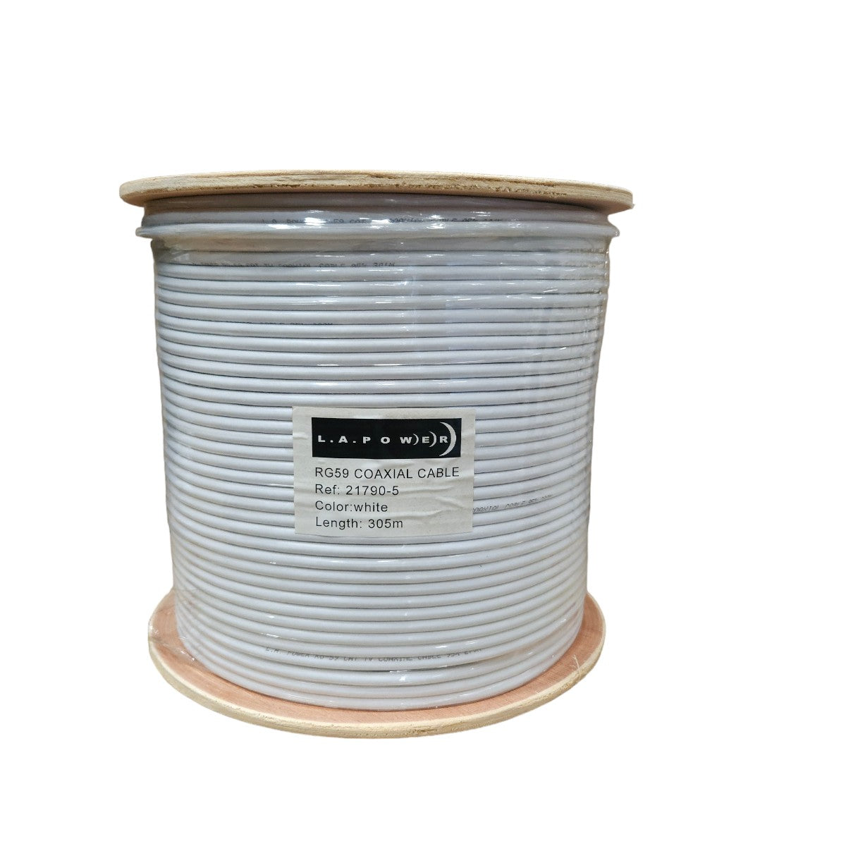 Carrete de cable coaxial RG59 blanco de 305 metros L.A.POWER con etiqueta de referencia