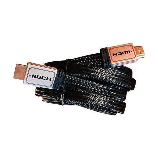 Cable HDMI plano de 3 metros L.A.POWER enrollado, con malla trenzada negra y conectores dorados