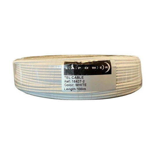 Rollo de cable telefónico blanco L.A.POWER de 100 metros con etiqueta de referencia 16437-2