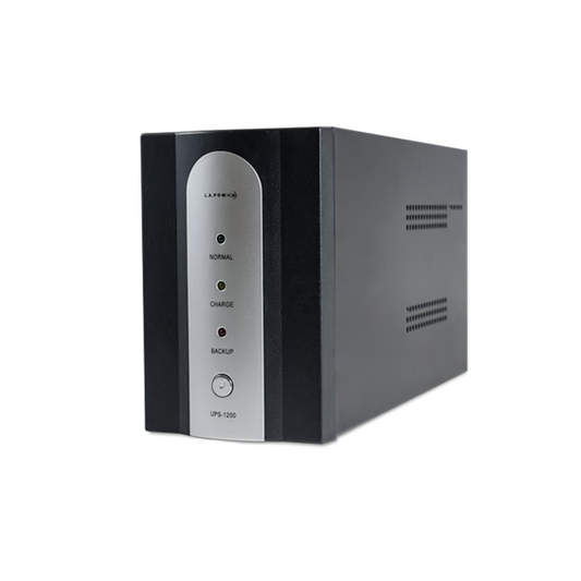 UPS 1200VA L.A.POWER de torre negra y gris con indicadores Normal, Charge y Backup en el frente