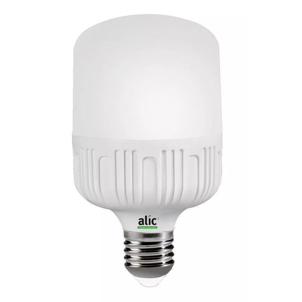Ampolleta High Power LED 48W E27 de Alic, cuerpo blanco cilíndrico con rosca metálica