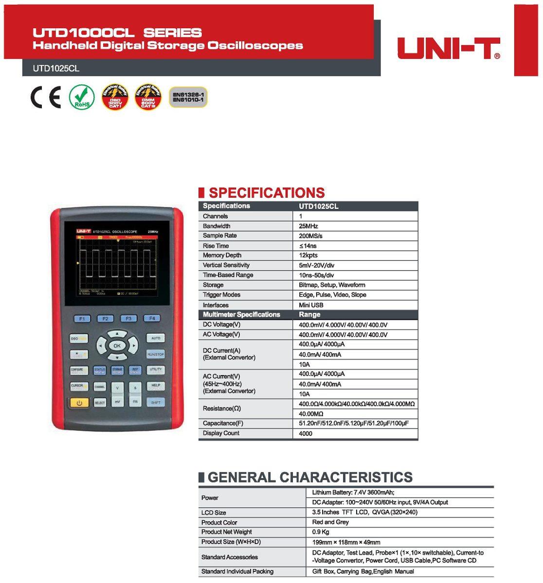 Osciloscopio de Almacenamiento Digital Portátil UTD1025CL